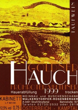 Weingut Silvia Rosenberger Strass Taufwein Etikette 1999 Goldner Hauch